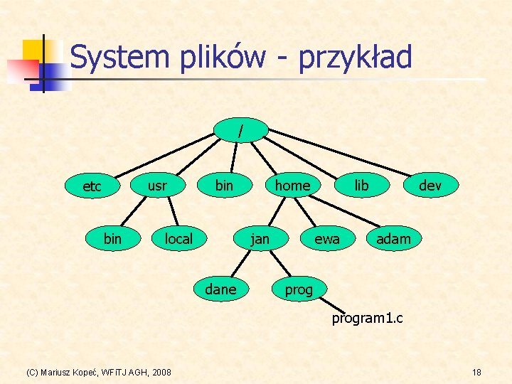 System plików - przykład / usr etc bin local home jan dane lib ewa