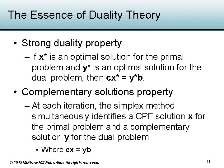 The Essence of Duality Theory • Strong duality property – If x* is an