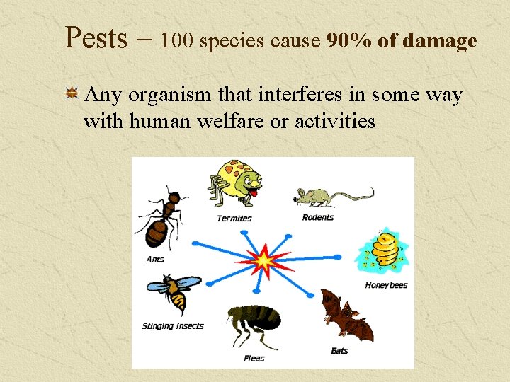 Pests – 100 species cause 90% of damage Any organism that interferes in some