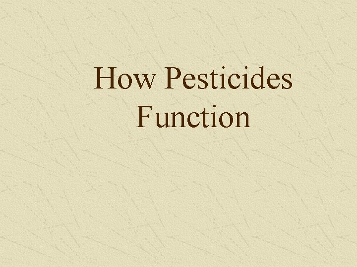 How Pesticides Function 
