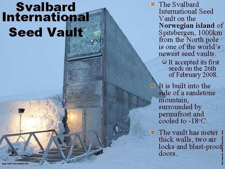 Svalbard International Seed Vault The Svalbard International Seed Vault on the Norwegian island of