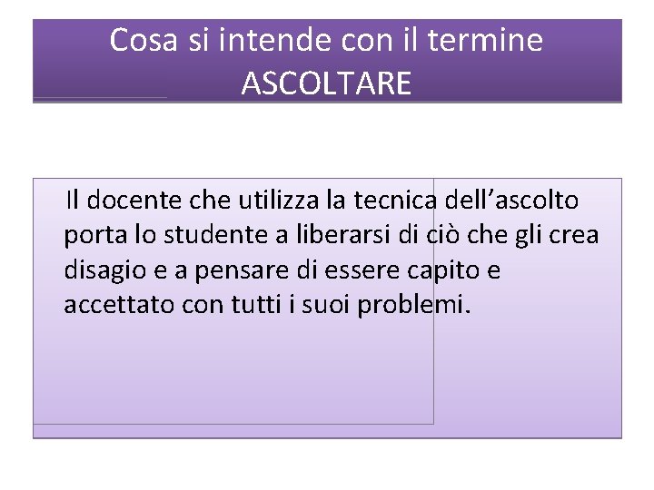 Cosa si intende con il termine ASCOLTARE Il docente che utilizza la tecnica dell’ascolto