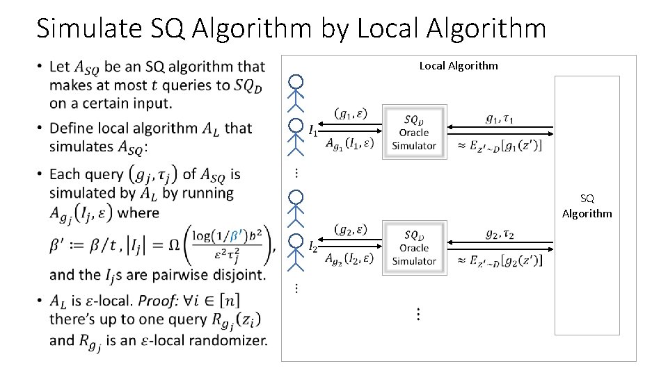 Simulate SQ Algorithm by Local Algorithm • Local Algorithm SQ Algorithm 