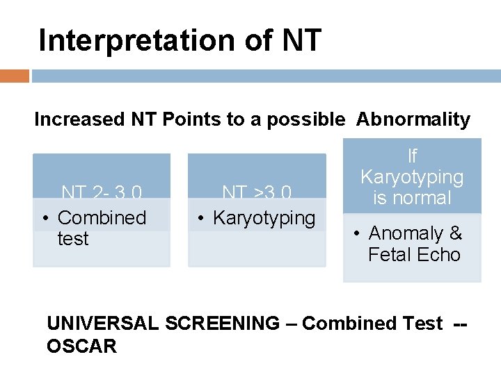 Interpretation of NT Increased NT Points to a possible Abnormality NT 2 - 3.