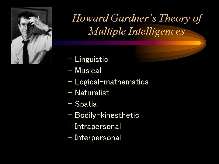Howard Gardner’s Theory of Multiple Intelligences – Linguistic – Musical – Logical-mathematical – Naturalist Howard Gardner’s Theory of Multiple Intelligences – Linguistic – Musical – Logical-mathematical – Naturalist