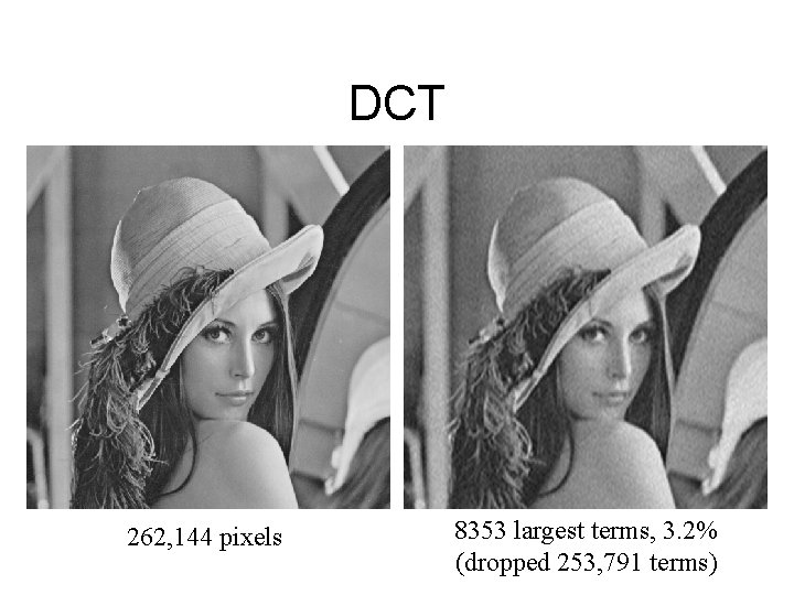 DCT 262, 144 pixels 8353 largest terms, 3. 2% (dropped 253, 791 terms) 