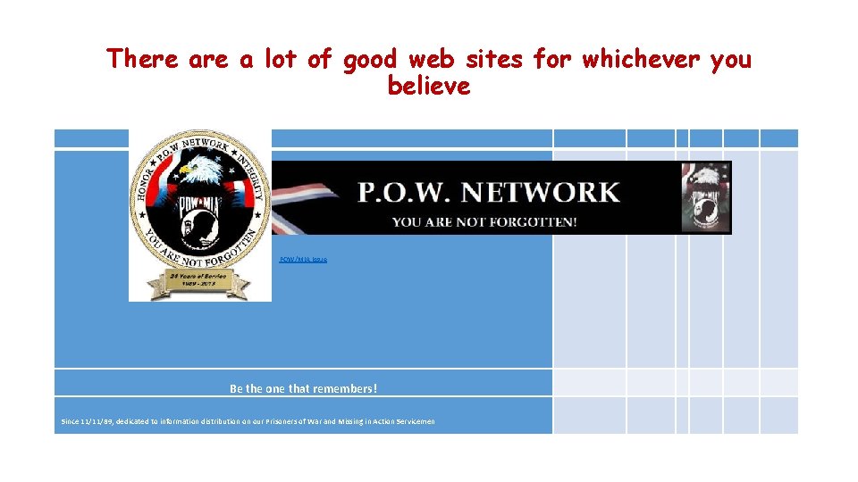 There a lot of good web sites for whichever you believe POW/MIA Issue Be