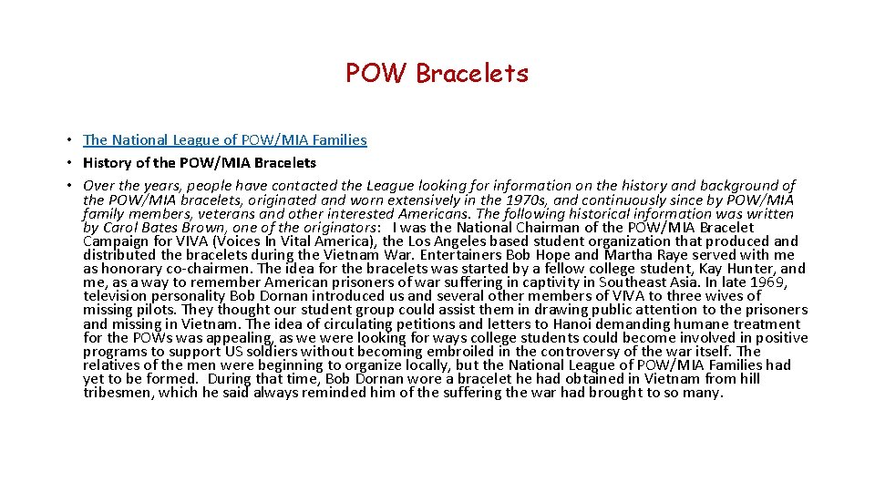 POW Bracelets • The National League of POW/MIA Families • History of the POW/MIA