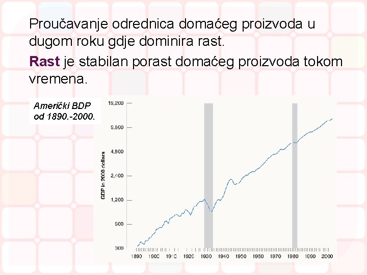 Proučavanje odrednica domaćeg proizvoda u dugom roku gdje dominira rast. Rast je stabilan porast