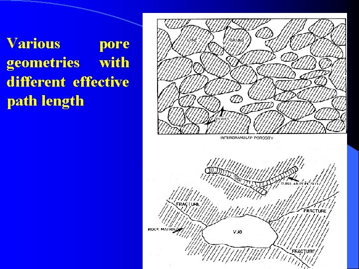 Various pore geometries with different effective path length 