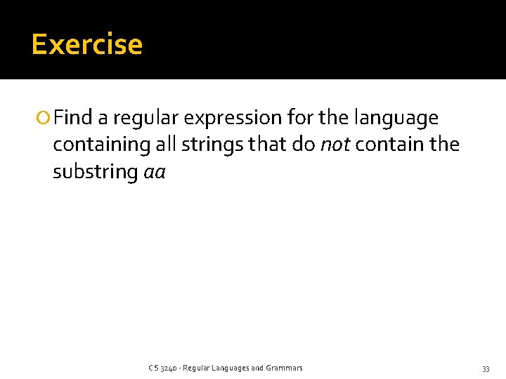 Exercise Find a regular expression for the language containing all strings that do not