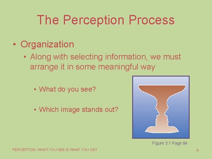 The Perception Process • Organization • Along with selecting information, we must arrange it