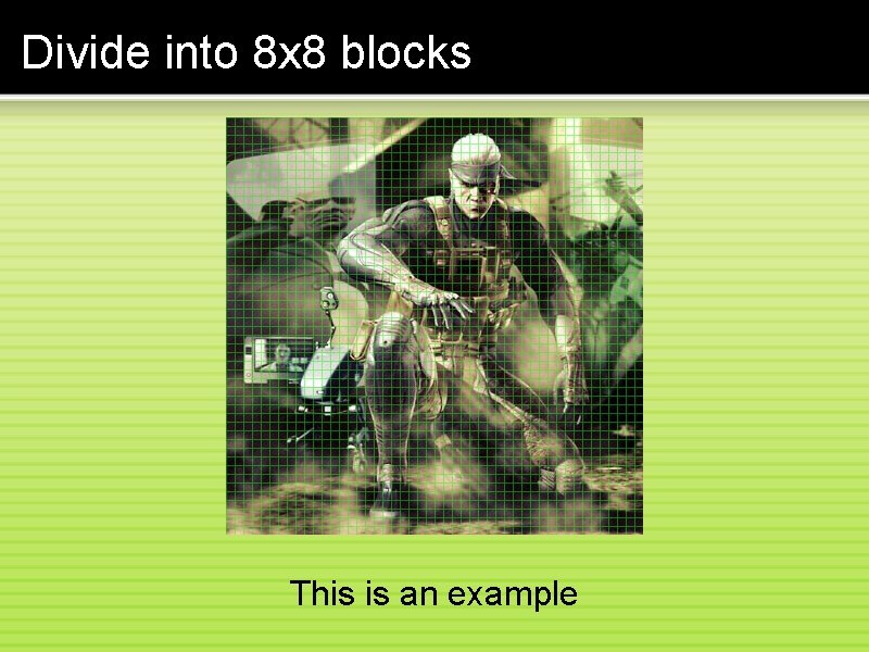 Divide into 8 x 8 blocks This is an example 