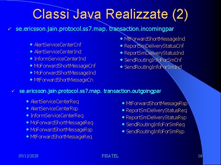 Classi Java Realizzate (2) ü se. ericsson. jain. protocol. ss 7. map. transaction. incomingpar