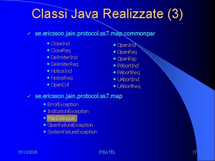 Classi Java Realizzate (3) ü se. ericsson. jain. protocol. ss 7. map. commonpar •