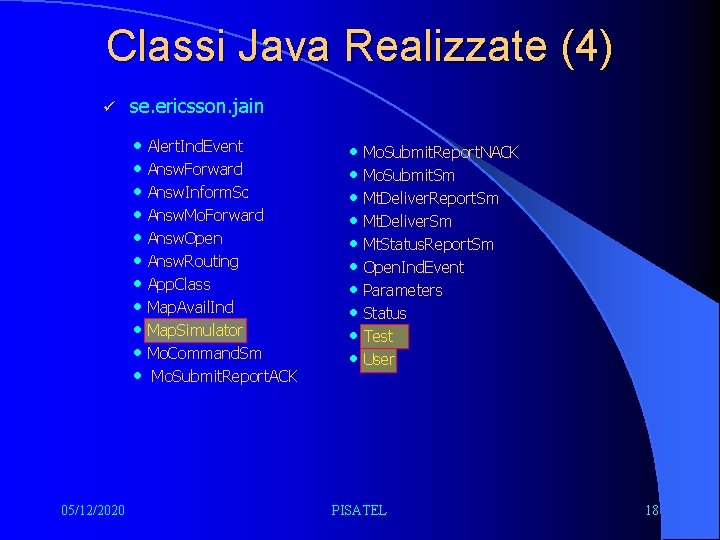 Classi Java Realizzate (4) ü se. ericsson. jain • Alert. Ind. Event • Answ.