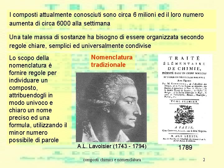 I composti attualmente conosciuti sono circa 6 milioni ed il loro numero aumenta di