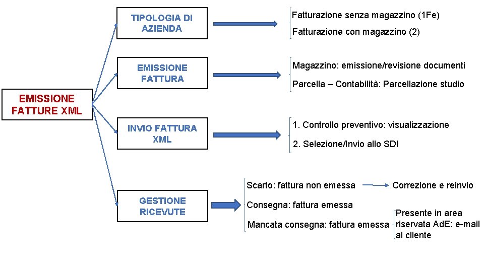 TIPOLOGIA DI AZIENDA EMISSIONE FATTURA Fatturazione senza magazzino (1 Fe) Fatturazione con magazzino (2)