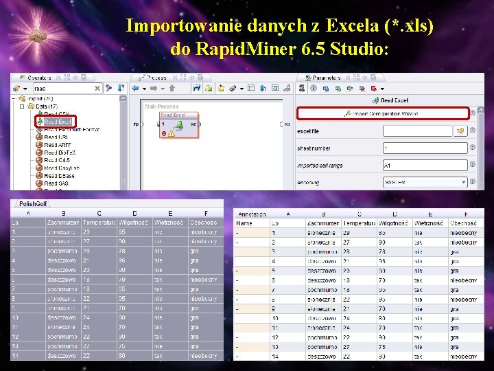 Importowanie danych z Excela (*. xls) do Rapid. Miner 6. 5 Studio: 