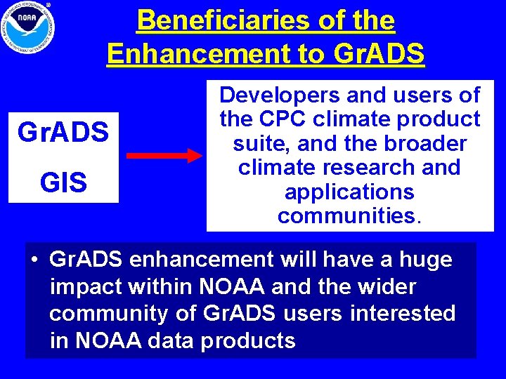 Beneficiaries of the Enhancement to Gr. ADS GIS Developers and users of the CPC Beneficiaries of the Enhancement to Gr. ADS GIS Developers and users of the CPC