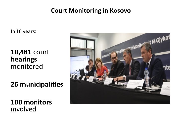 Court Monitoring in Kosovo In 10 years: 10, 481 court hearings monitored 26 municipalities