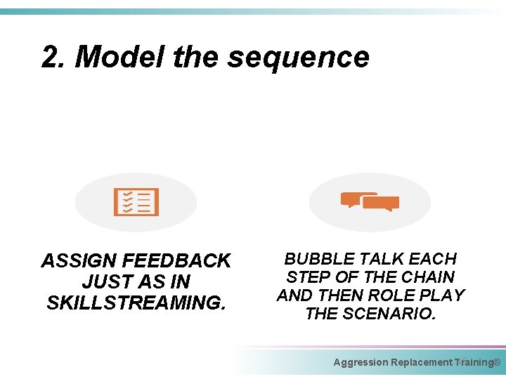 2. Model the sequence ASSIGN FEEDBACK JUST AS IN SKILLSTREAMING. BUBBLE TALK EACH STEP