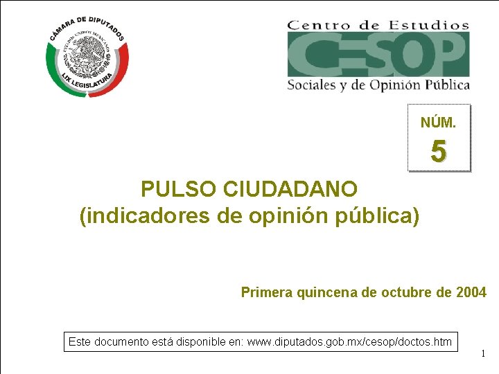 NÚM. 5 PULSO CIUDADANO (indicadores de opinión pública) Primera quincena de octubre de 2004