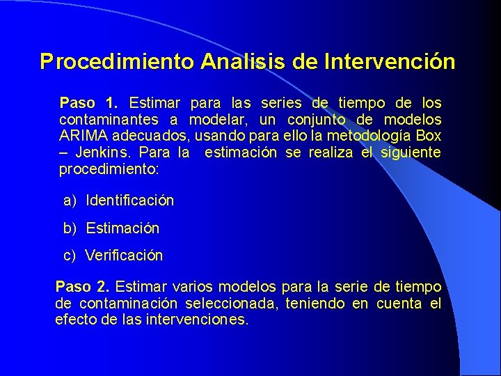 Procedimiento Analisis de Intervención Paso 1. Estimar para las series de tiempo de los