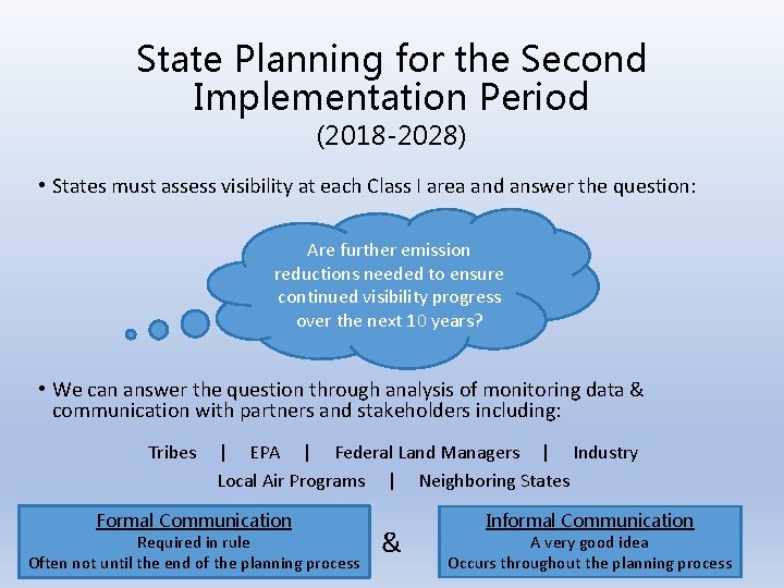 State Planning for the Second Implementation Period (2018 -2028) • States must assess visibility