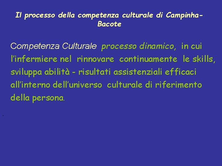 Il processo della competenza culturale di Campinha. Bacote Competenza Culturale processo dinamico, in cui