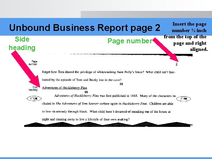 Unbound Business Report page 2 Side heading Page number Insert the page number ½