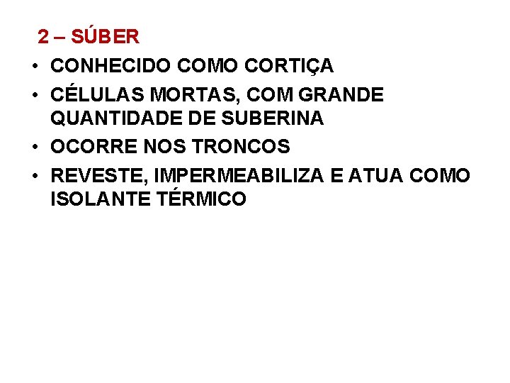 2 – SÚBER • CONHECIDO COMO CORTIÇA • CÉLULAS MORTAS, COM GRANDE QUANTIDADE DE 2 – SÚBER • CONHECIDO COMO CORTIÇA • CÉLULAS MORTAS, COM GRANDE QUANTIDADE DE