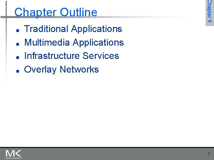 ■ ■ Chapter 9 Chapter Outline Traditional Applications Multimedia Applications Infrastructure Services Overlay Networks