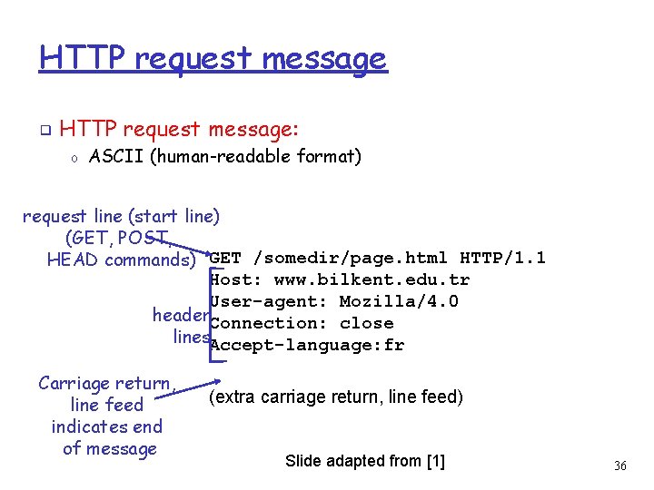 HTTP request message ❑ HTTP request message: o ASCII (human-readable format) request line (start