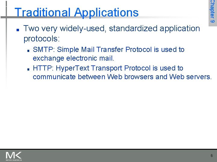 ■ Chapter 9 Traditional Applications Two very widely-used, standardized application protocols: ■ ■ SMTP: