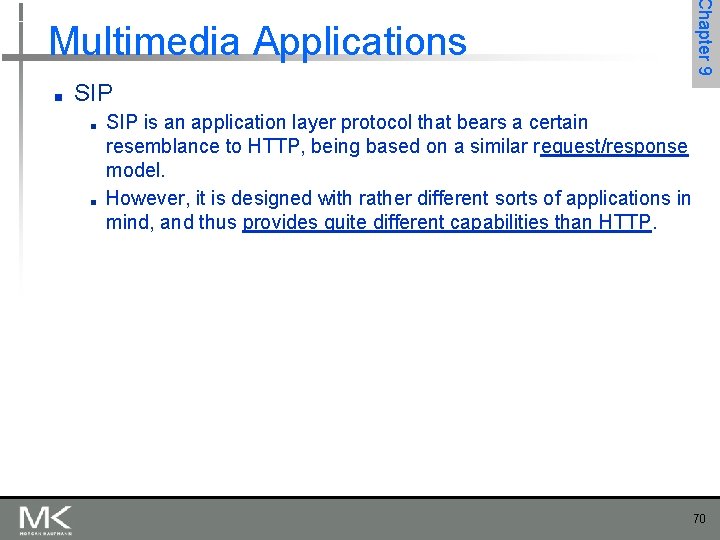 ■ Chapter 9 Multimedia Applications SIP ■ ■ SIP is an application layer protocol