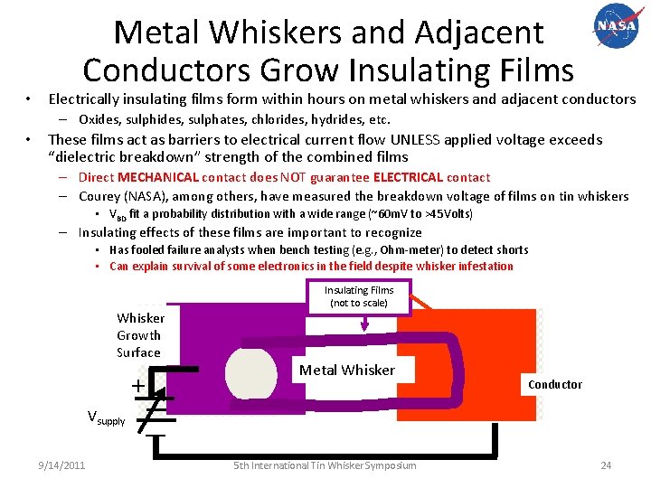  • Metal Whiskers and Adjacent Conductors Grow Insulating Films Electrically insulating films form