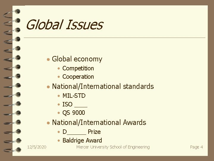 Global Issues · Global economy · Competition · Cooperation · National/International standards · MIL-STD