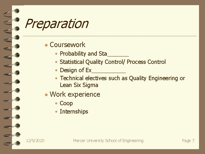 Preparation · Coursework · · Probability and Sta_______ Statistical Quality Control/ Process Control Design