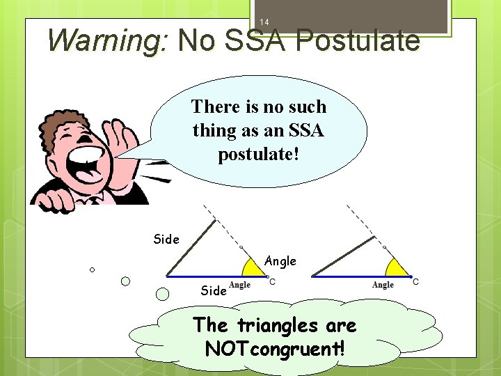 14 Warning: No SSA Postulate There is no such thing as an SSA postulate!