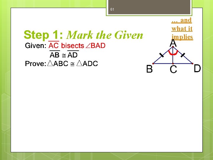 61 Step 1: Mark the Given … and what it implies 