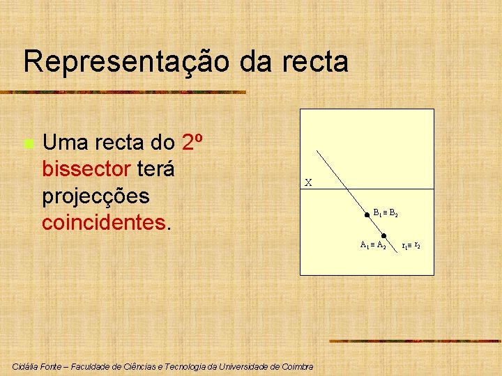 Representação da recta n Uma recta do 2º bissector terá projecções coincidentes. X B