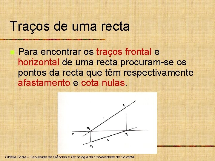 Traços de uma recta n Para encontrar os traços frontal e horizontal de uma