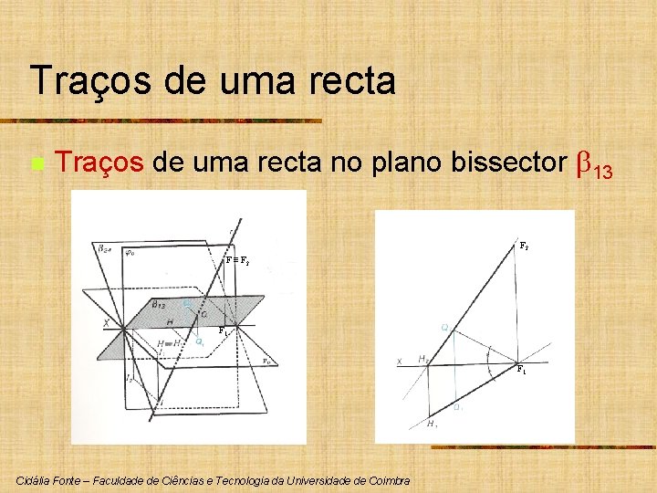 Traços de uma recta no plano bissector b 13 F 2 F 1 F