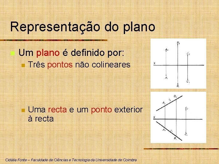 Representação do plano n Um plano é definido por: n Três pontos não colineares
