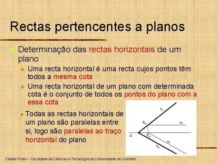 Rectas pertencentes a planos n Determinação das rectas horizontais de um plano n n