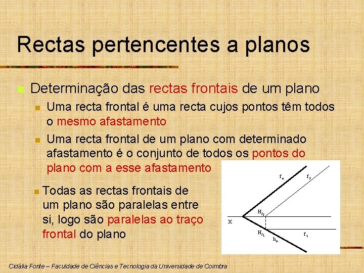 Rectas pertencentes a planos n Determinação das rectas frontais de um plano n n