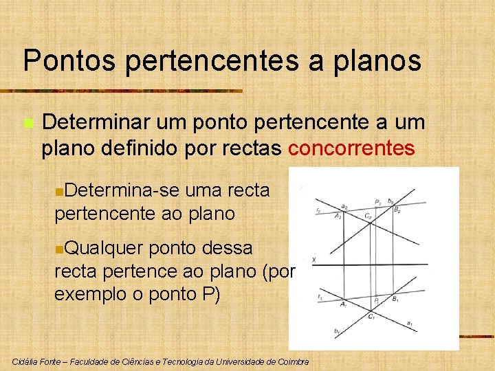 Pontos pertencentes a planos n Determinar um ponto pertencente a um plano definido por