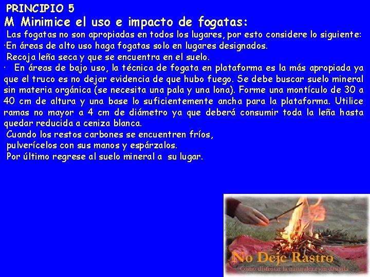 PRINCIPIO 5 M Minimice el uso e impacto de fogatas: Las fogatas no son