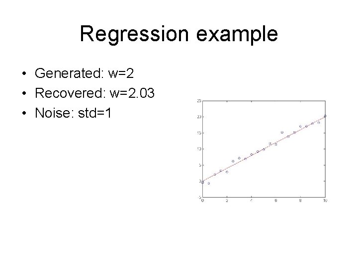 Regression example • Generated: w=2 • Recovered: w=2. 03 • Noise: std=1 